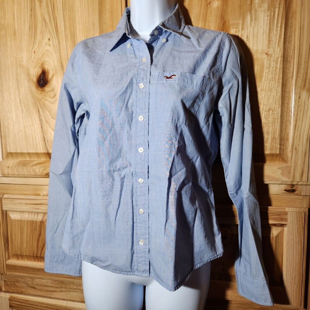 Hollister Button Down Shirt Light Blue Juniors Medium